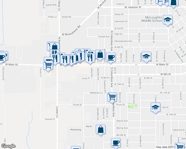 map of restaurants, bars, coffee shops, grocery stores, and more near 27 Lewis Avenue in Medford