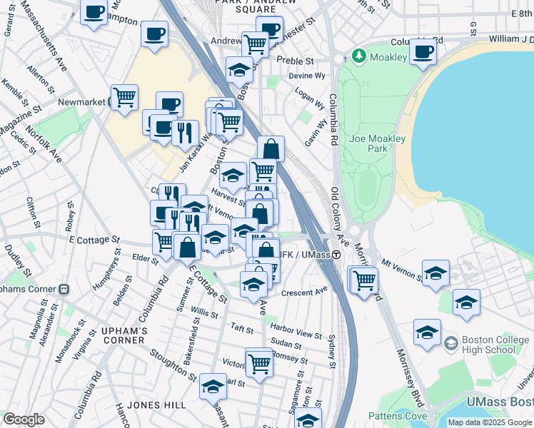 map of restaurants, bars, coffee shops, grocery stores, and more near 834 Dorchester Avenue in Boston