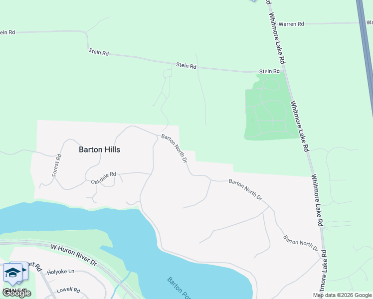 map of restaurants, bars, coffee shops, grocery stores, and more near 490 Barton North Drive in Ann Arbor