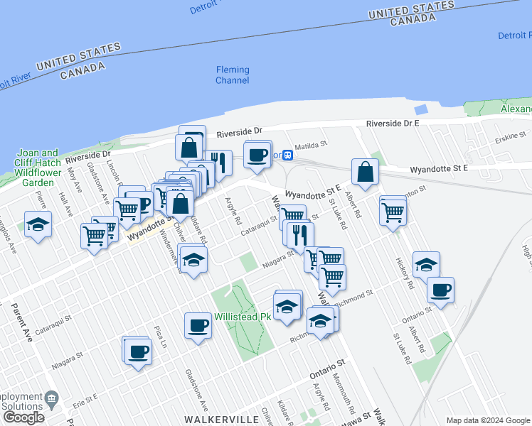 map of restaurants, bars, coffee shops, grocery stores, and more near 766 Monmouth Road in Windsor