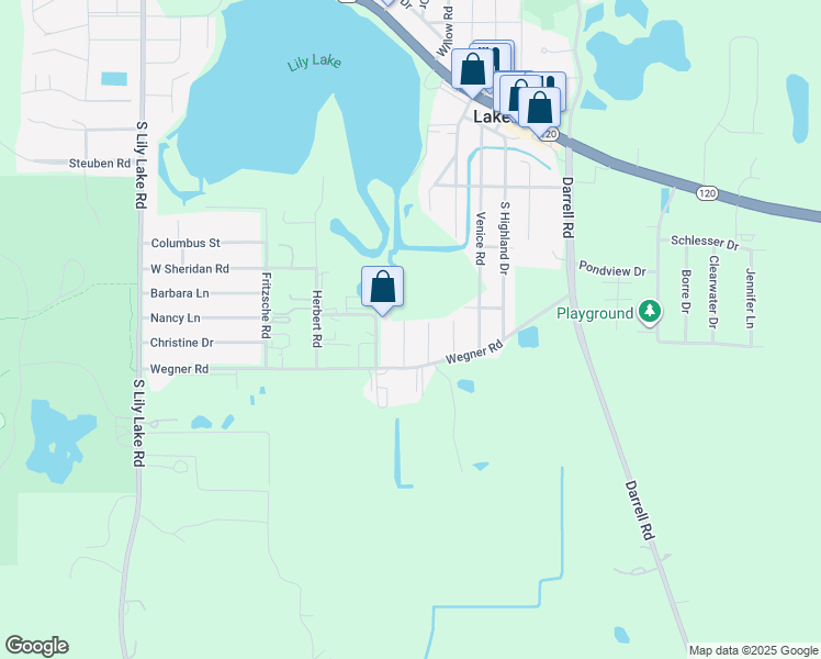 map of restaurants, bars, coffee shops, grocery stores, and more near 516 Park Road in Lakemoor
