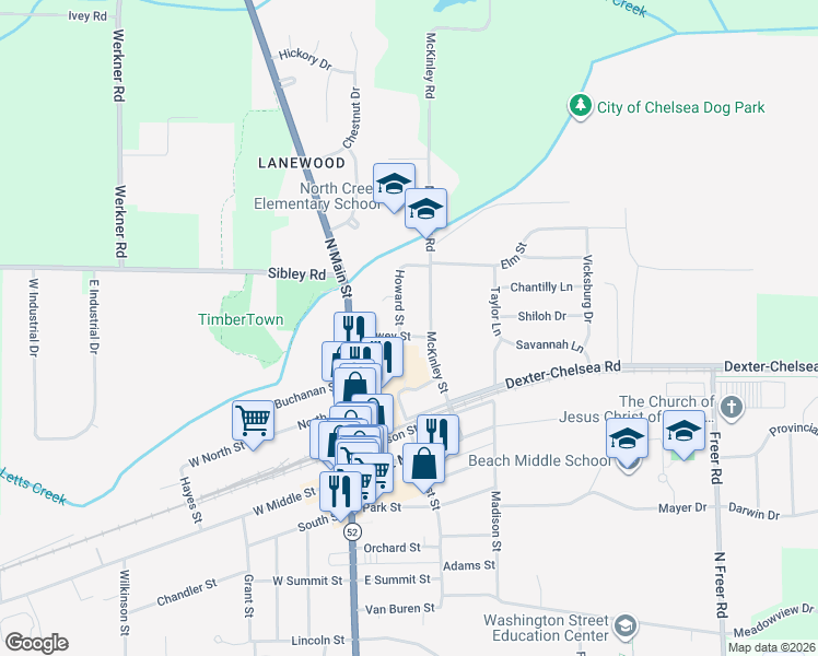 map of restaurants, bars, coffee shops, grocery stores, and more near 143 Dewey Street in Chelsea
