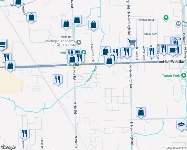 map of restaurants, bars, coffee shops, grocery stores, and more near 38062 Carolon Blvd in Westland