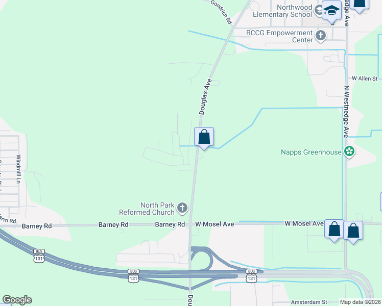 map of restaurants, bars, coffee shops, grocery stores, and more near 3201-3261 Birch Ln in Kalamazoo