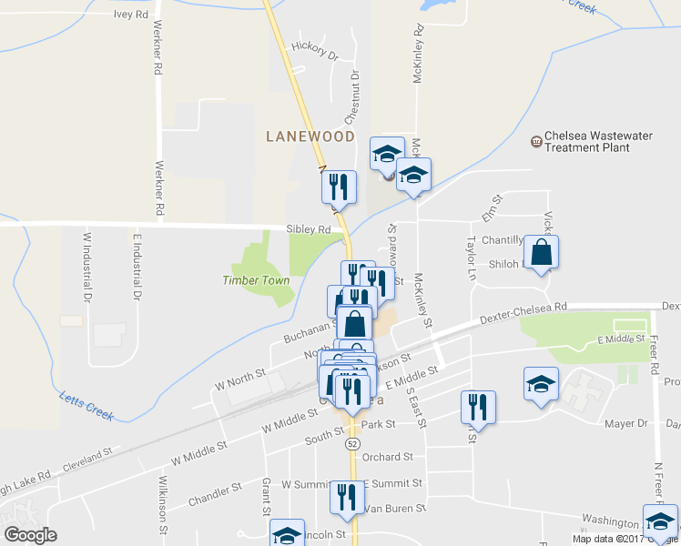 map of restaurants, bars, coffee shops, grocery stores, and more near 603 North Main Street in Chelsea