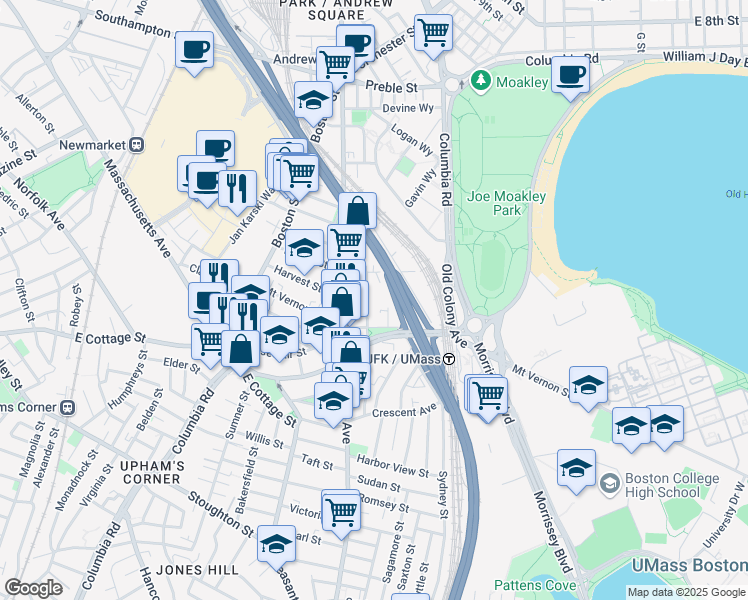 map of restaurants, bars, coffee shops, grocery stores, and more near 7 Cottrell Street in Boston