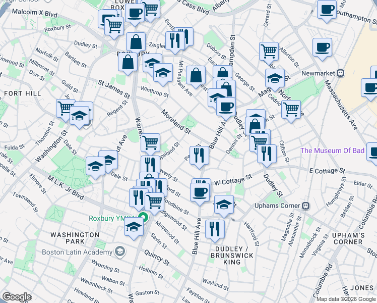 map of restaurants, bars, coffee shops, grocery stores, and more near 5 Copeland Park in Boston