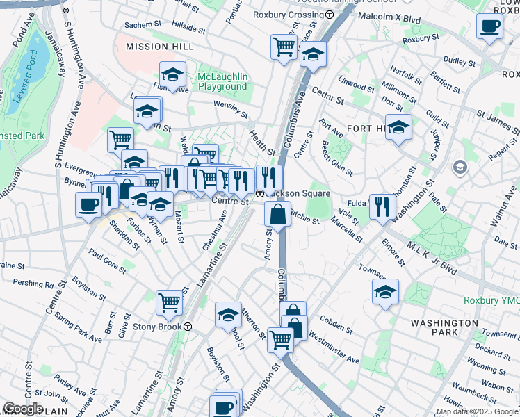 map of restaurants, bars, coffee shops, grocery stores, and more near in Boston