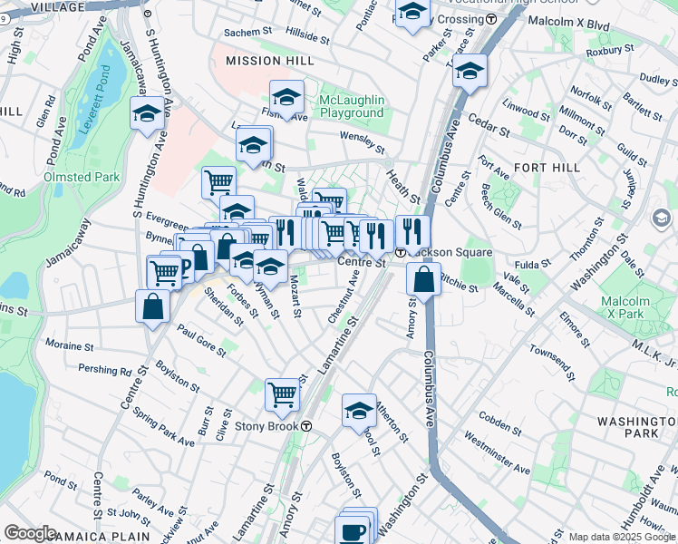 map of restaurants, bars, coffee shops, grocery stores, and more near in Boston