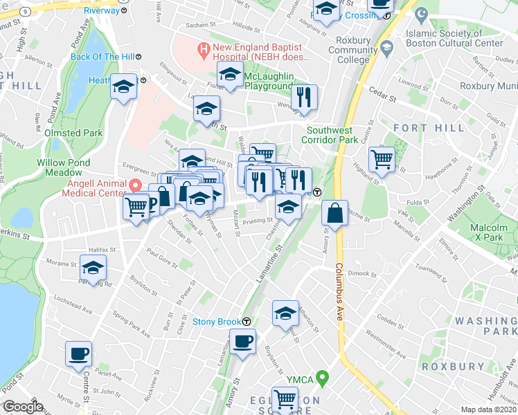 map of restaurants, bars, coffee shops, grocery stores, and more near in Boston