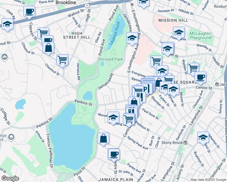 map of restaurants, bars, coffee shops, grocery stores, and more near 69 Parkton Road in Boston