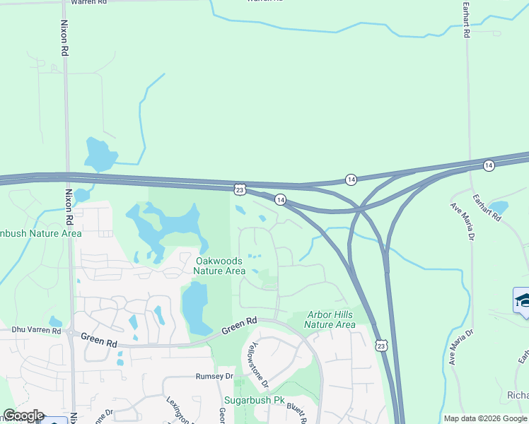 map of restaurants, bars, coffee shops, grocery stores, and more near 3331 Elsinore Court in Ann Arbor