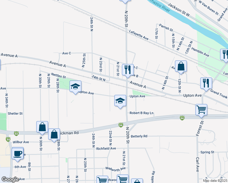map of restaurants, bars, coffee shops, grocery stores, and more near 692 Upton Avenue in Springfield