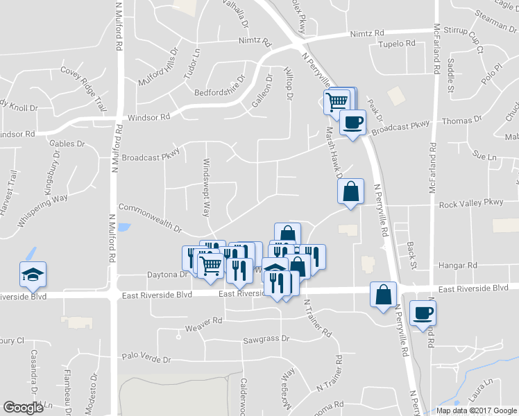 map of restaurants, bars, coffee shops, grocery stores, and more near 6367 Commonwealth Drive in Loves Park