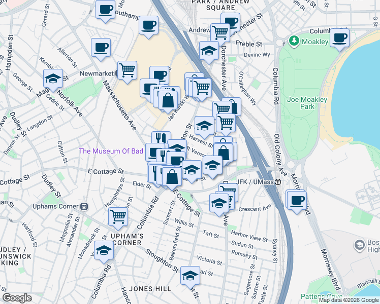 map of restaurants, bars, coffee shops, grocery stores, and more near 9 Mount Vernon Street in Boston