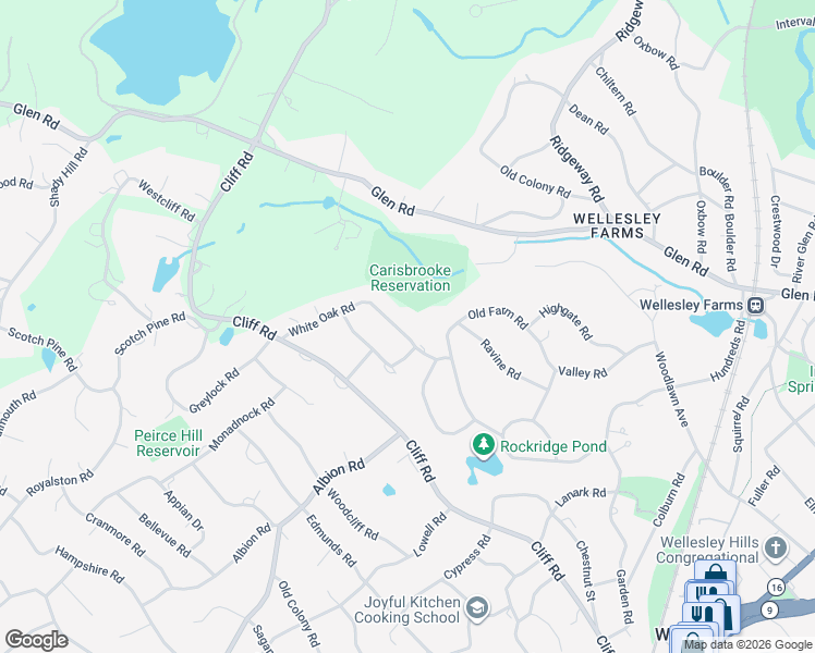 map of restaurants, bars, coffee shops, grocery stores, and more near 56 White Oak Road in Wellesley