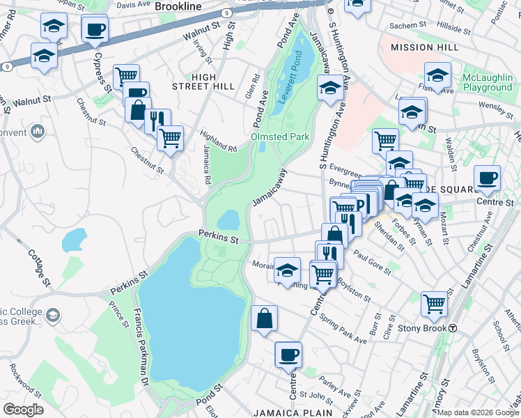 map of restaurants, bars, coffee shops, grocery stores, and more near 111 Perkins Street in Boston