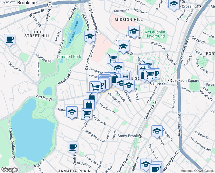 map of restaurants, bars, coffee shops, grocery stores, and more near 14 Mark Street in Boston