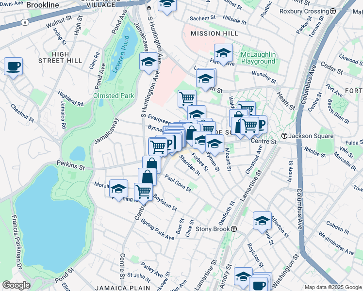 map of restaurants, bars, coffee shops, grocery stores, and more near 386-386A Centre Street in Boston