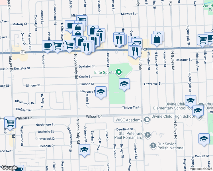map of restaurants, bars, coffee shops, grocery stores, and more near 26211 Simone Street in Dearborn Heights