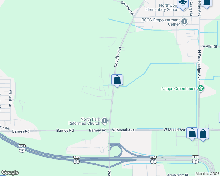map of restaurants, bars, coffee shops, grocery stores, and more near 3201-3261 Birch Ln in Kalamazoo