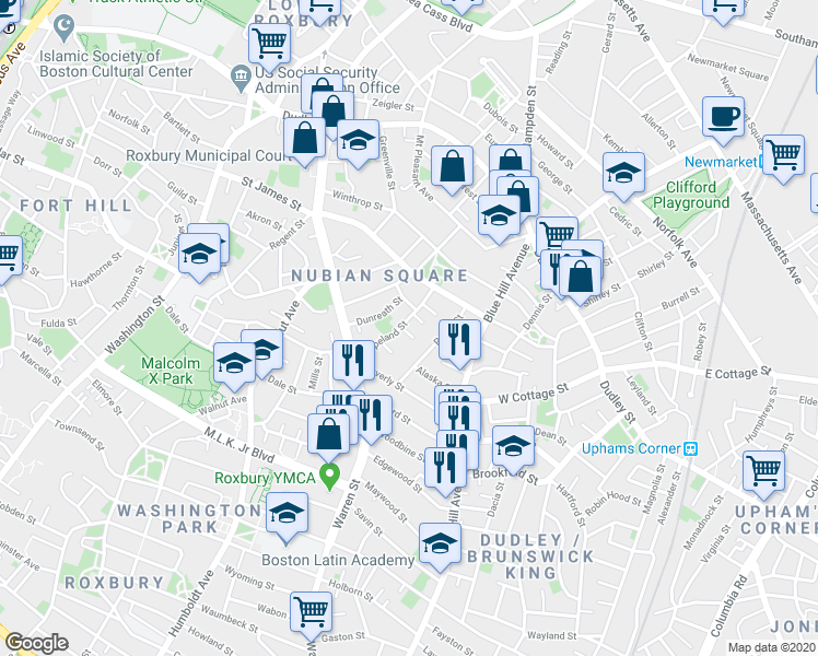 map of restaurants, bars, coffee shops, grocery stores, and more near 42 Copeland Street in Boston