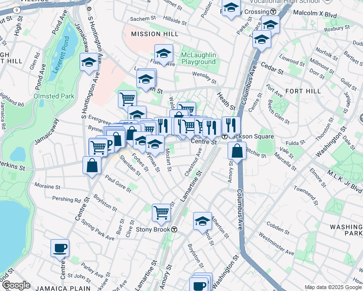 map of restaurants, bars, coffee shops, grocery stores, and more near in Boston