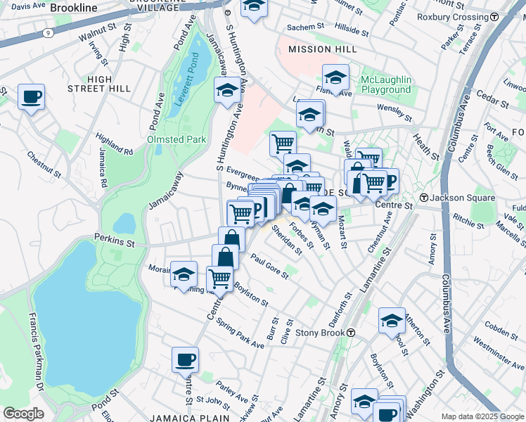 map of restaurants, bars, coffee shops, grocery stores, and more near 386-386A Centre Street in Boston