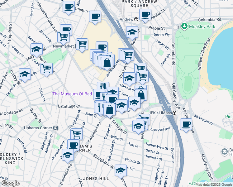 map of restaurants, bars, coffee shops, grocery stores, and more near 4 Saint Margaret Street in Boston