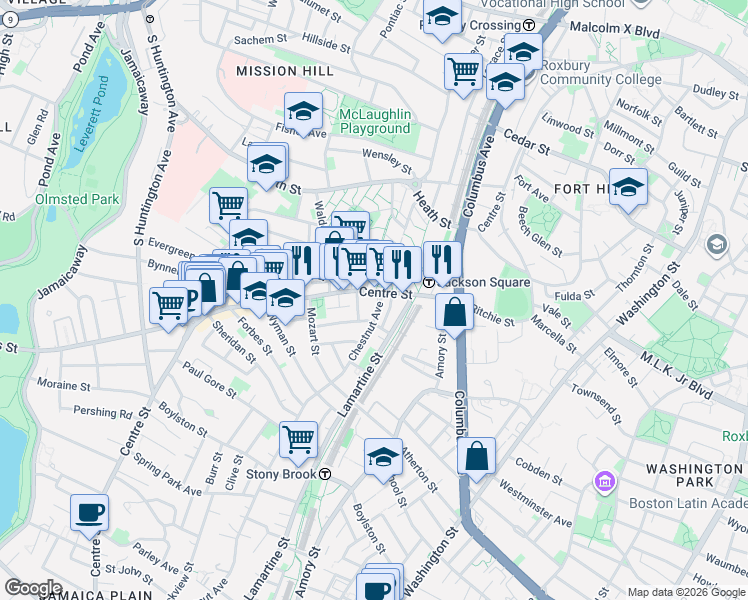 map of restaurants, bars, coffee shops, grocery stores, and more near in Boston