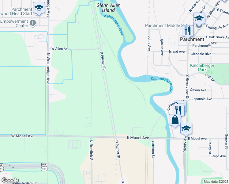 map of restaurants, bars, coffee shops, grocery stores, and more near 3134 North Pitcher Street in Kalamazoo