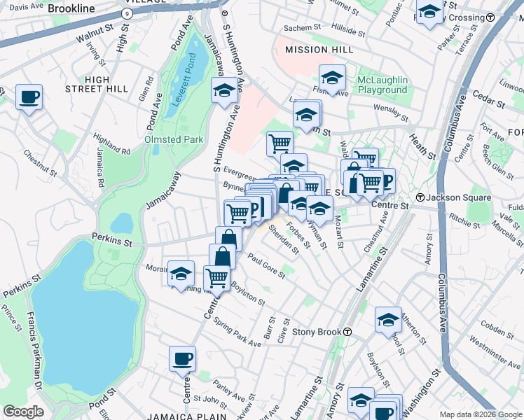 map of restaurants, bars, coffee shops, grocery stores, and more near 2 Mark Street in Boston