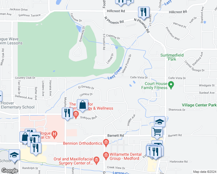 map of restaurants, bars, coffee shops, grocery stores, and more near 400 Greenbrae Drive in Medford