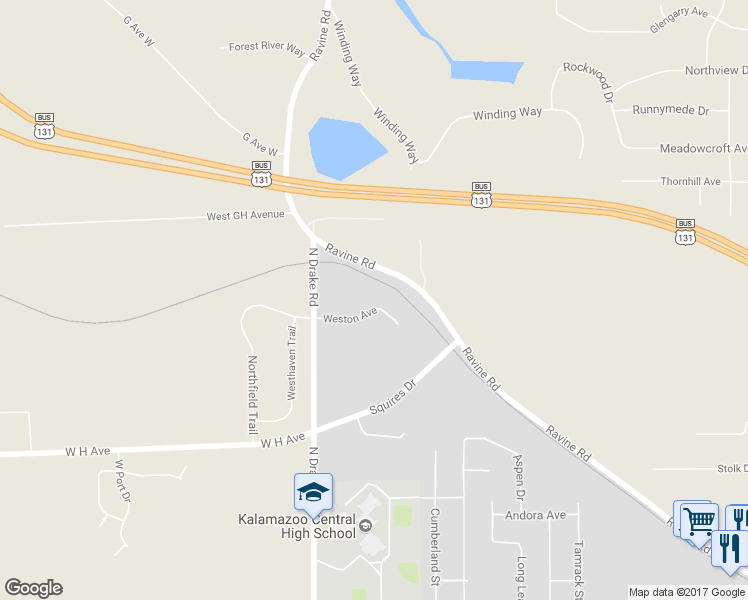 map of restaurants, bars, coffee shops, grocery stores, and more near 4762 Weston Avenue in Kalamazoo