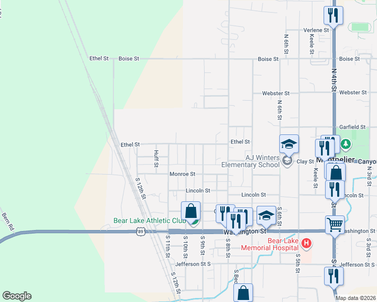 map of restaurants, bars, coffee shops, grocery stores, and more near 476 North 10th Street in Montpelier