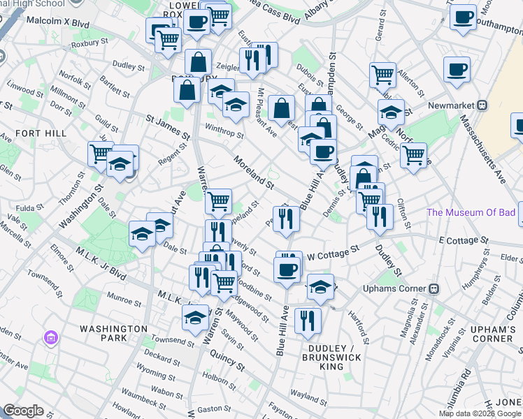 map of restaurants, bars, coffee shops, grocery stores, and more near 5 Copeland Park in Boston