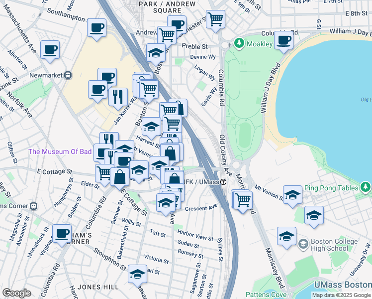 map of restaurants, bars, coffee shops, grocery stores, and more near 7 Cottrell Street in Boston