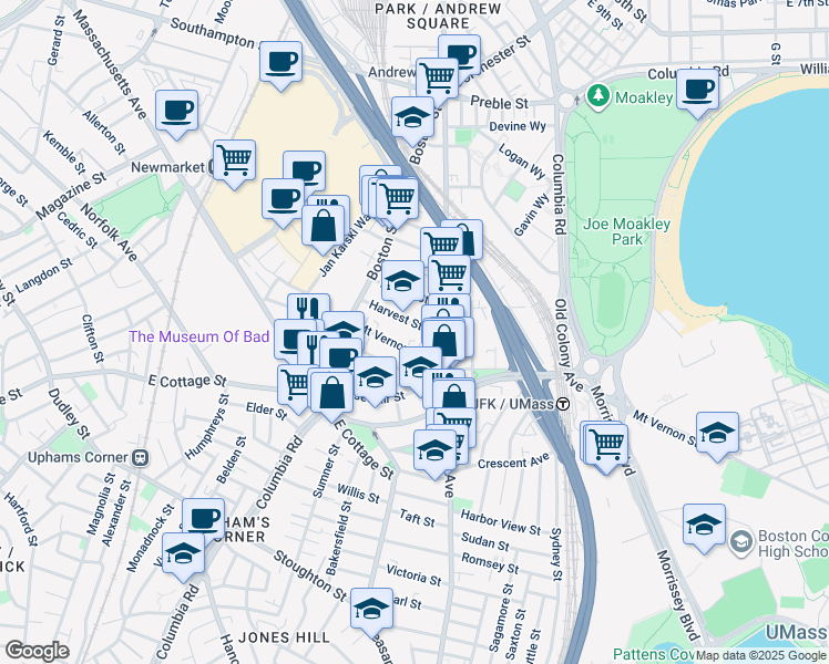 map of restaurants, bars, coffee shops, grocery stores, and more near 20 Mount Vernon Street in Boston