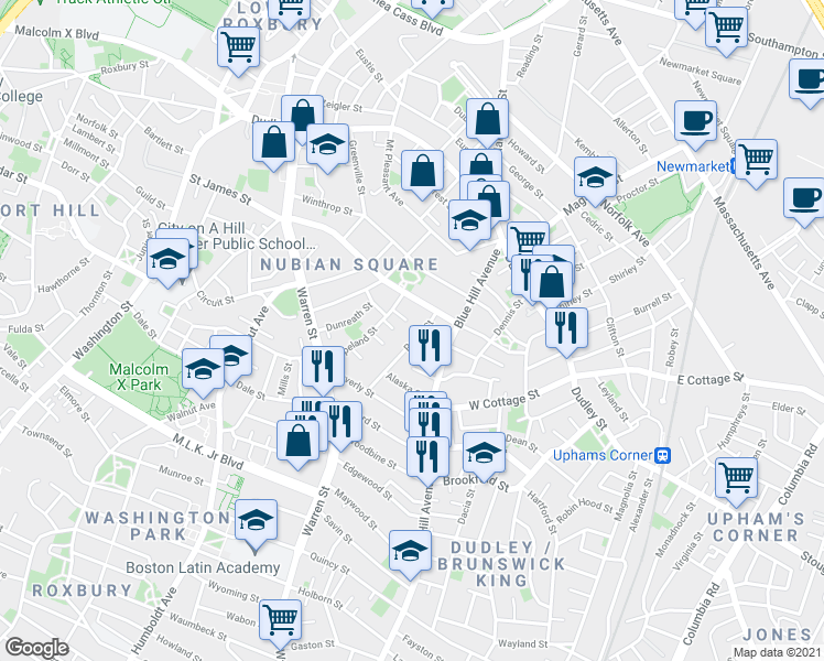 map of restaurants, bars, coffee shops, grocery stores, and more near 5 Copeland Park in Boston