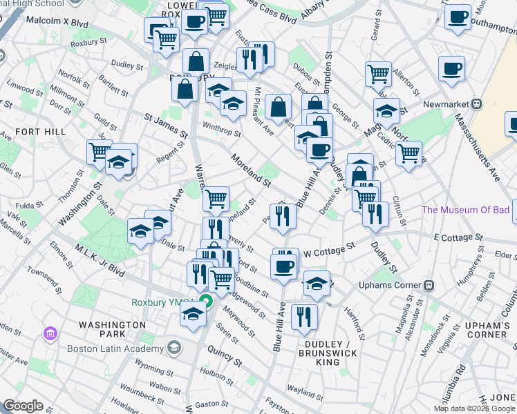 map of restaurants, bars, coffee shops, grocery stores, and more near 5 Copeland Park in Boston