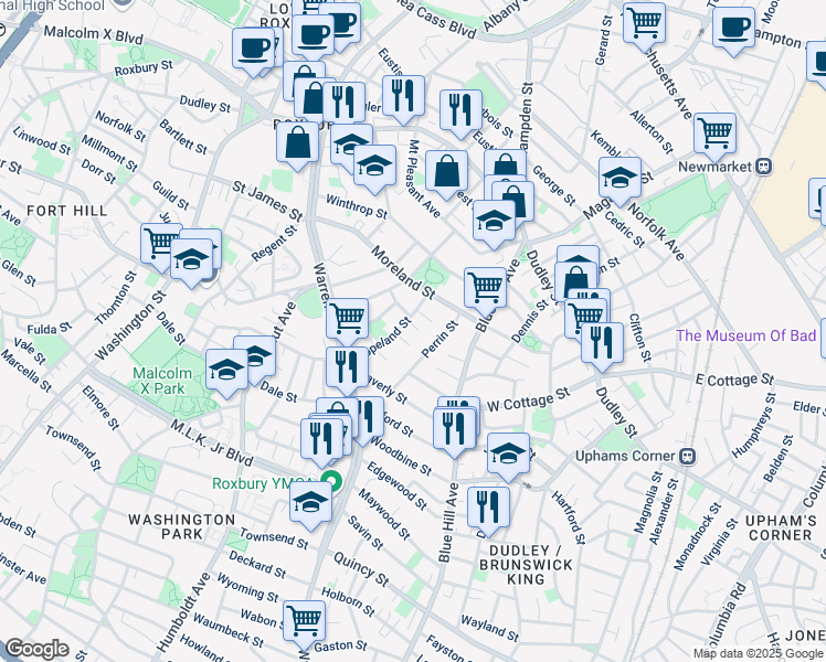 map of restaurants, bars, coffee shops, grocery stores, and more near 5 Copeland Park in Boston