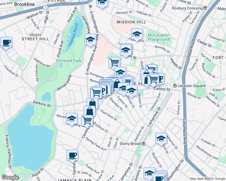 map of restaurants, bars, coffee shops, grocery stores, and more near 386-386A Centre Street in Boston