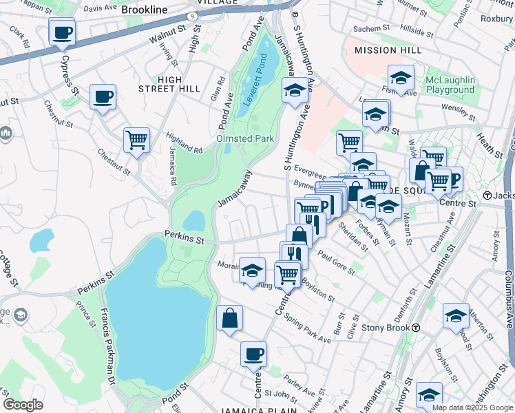 map of restaurants, bars, coffee shops, grocery stores, and more near 10 Zamora Court in Boston