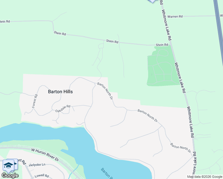 map of restaurants, bars, coffee shops, grocery stores, and more near 490 Barton North Drive in Ann Arbor