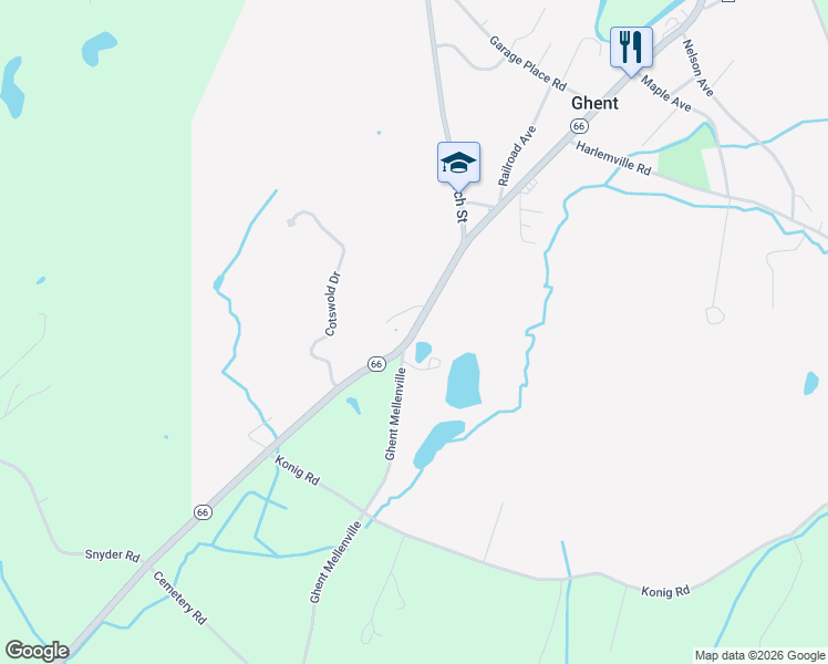 map of restaurants, bars, coffee shops, grocery stores, and more near 430 New York 66 in Ghent