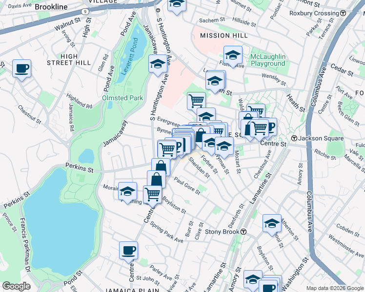 map of restaurants, bars, coffee shops, grocery stores, and more near 386-386A Centre Street in Boston
