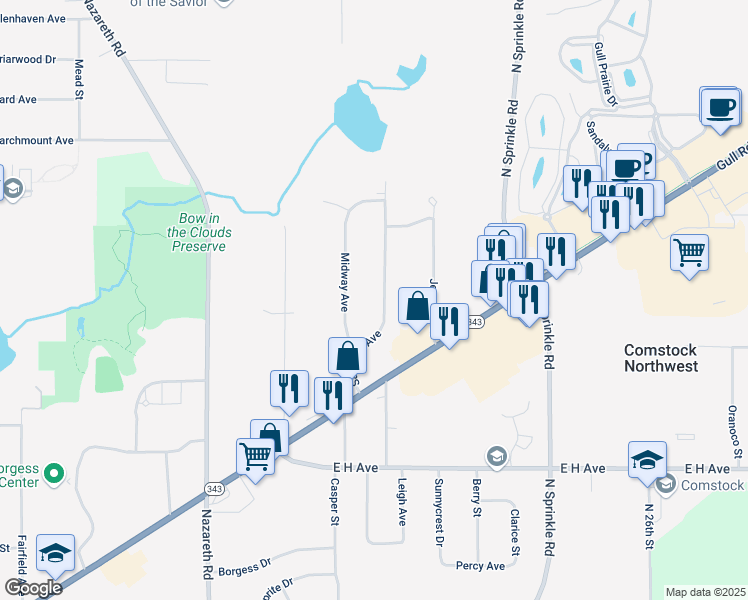 map of restaurants, bars, coffee shops, grocery stores, and more near 3722 Saratoga Avenue in Kalamazoo