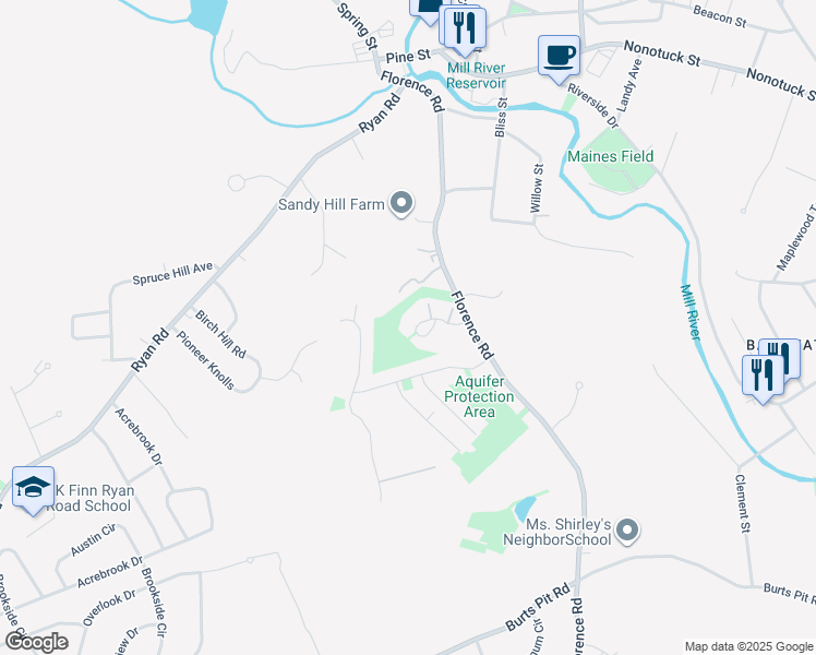 map of restaurants, bars, coffee shops, grocery stores, and more near 55 Indian Hill in Northampton