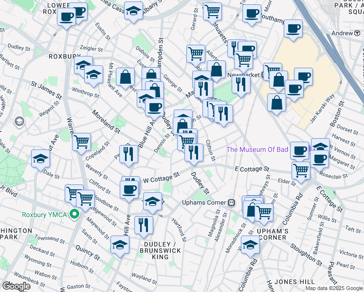 map of restaurants, bars, coffee shops, grocery stores, and more near 509A Dudley Street in Boston