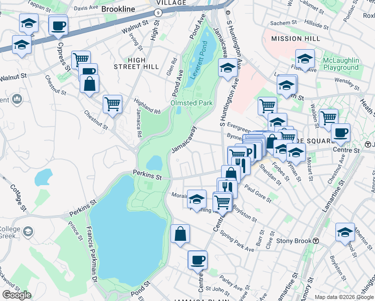 map of restaurants, bars, coffee shops, grocery stores, and more near 69 Parkton Road in Boston